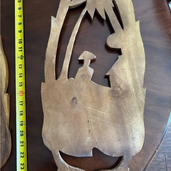 Hand Carved Wood MCM Wall Decor Plaque Set